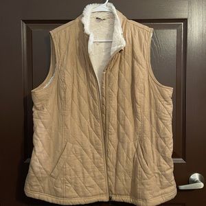 Coldwater Creek Quilted Tan Faux Fur Lined Vest XL